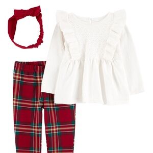 Carter's Red Plaid Pants with White Top NWT 6 months 10 0486